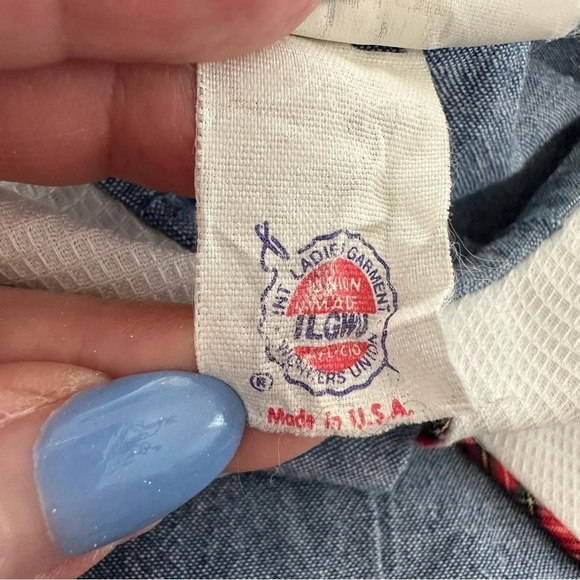 Vintage 1980s Bonnie Jean Girls size 5 Cherry Chambray School Dress Plaid Blue - Picture 5 of 6